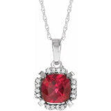 14K White Lab-Grown Ruby & .04 CTW Natural Diamond 18" Necklace