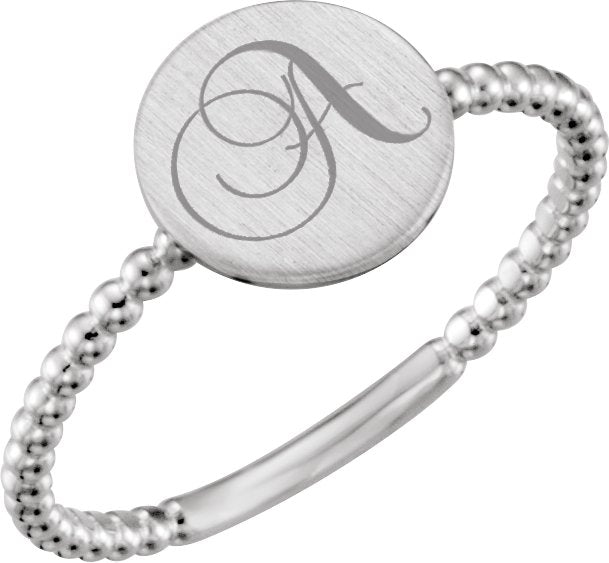 14K White Gold Be Posh® Engravable Beaded Signet Ring