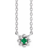 14K White Lab-Grown Emerald Beaded Youth 16" Necklace