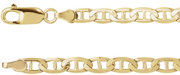 14K Yellow Gold 4.5mm Curbed Anchor 24" Chain