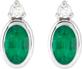 14K White Gold 5x3 mm Lab-Grown Emerald & .03 CTW Natural Diamond Earrings