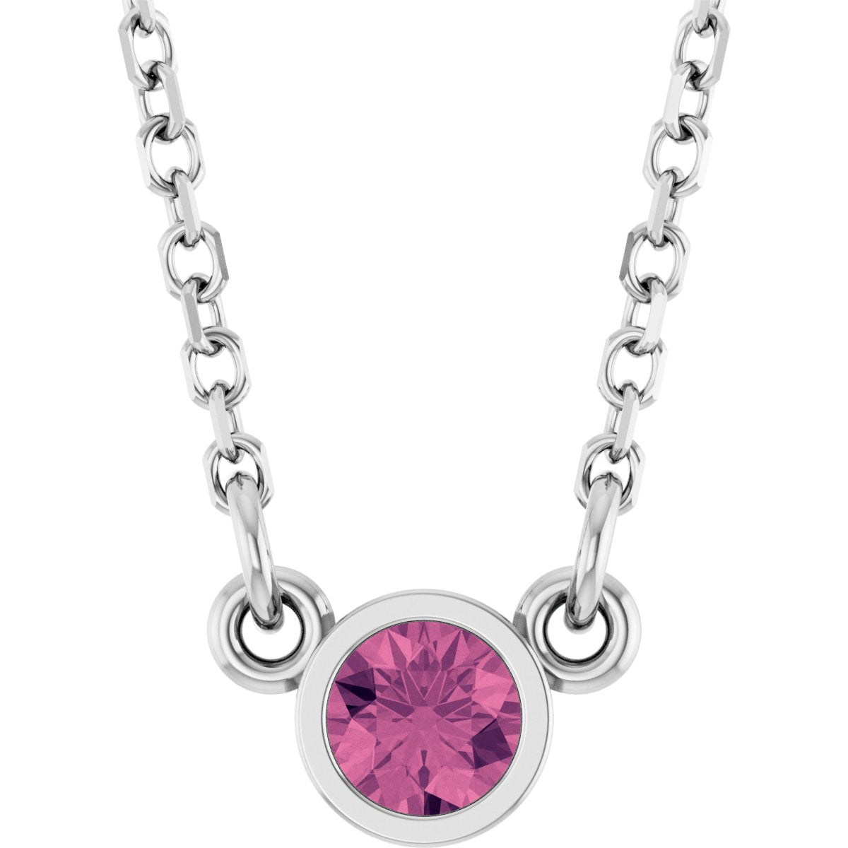 Platinum Natural Pink Tourmaline Solitaire 16" Necklace