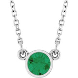 14K White Natural Emerald Solitaire 16" Necklace