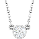 14K White Natural White Sapphire Solitaire 16" Necklace