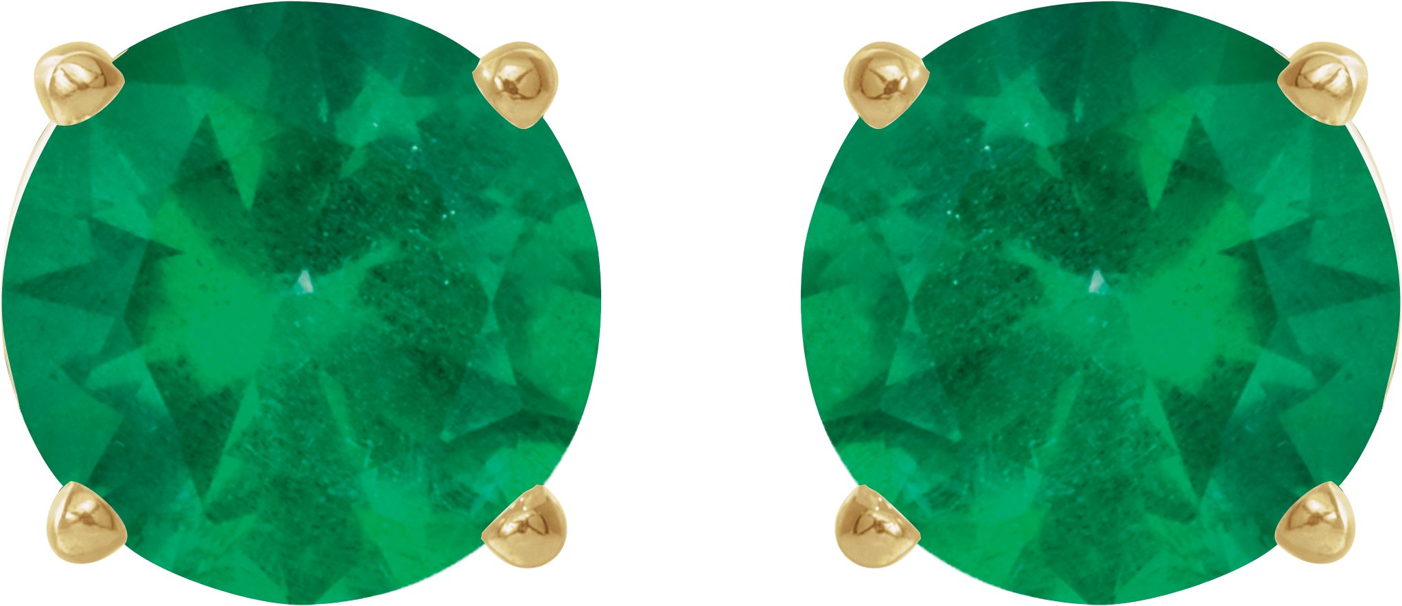 14K Yellow Gold 5 mm Lab-Grown Emerald Earrings