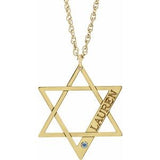 10K Yellow Personalized Imitation Aquamarine Star of David 18" Necklace