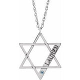 14K White Personalized Imitation Aquamarine Star of David 18" Necklace