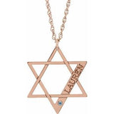 14K Rose Gold-Plated Sterling Silver Personalized Imitation Aquamarine Star of David 18" Necklace