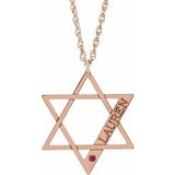 14K Rose Gold-Plated Sterling Silver Personalized Imitation Ruby Star of David 18" Necklace