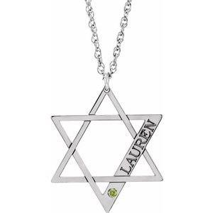 10K White Personalized Imitation Peridot Star of David 18" Necklace