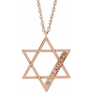 14K Rose Gold-Plated Sterling Silver Personalized Imitation Zircon Star of David 18" Necklace