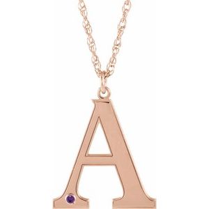 14K Rose Gold-Plated Sterling Silver Engravable Imitation Amethyst Initial A 18" Necklace