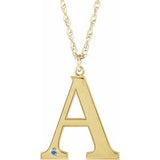 14K Yellow Engravable Imitation Aquamarine Initial A 18" Necklace