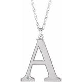 10K White Engravable Imitation Diamond Initial A 18" Necklace