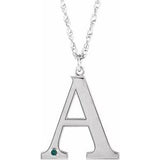 14K White Engravable Imitation Alexandrite Initial A 18" Necklace