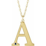 10K Yellow Engravable Imitation Blue Sapphire Initial A 18" Necklace