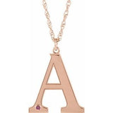 14K Rose Engravable Imitation Pink Tourmaline Initial A 18" Necklace