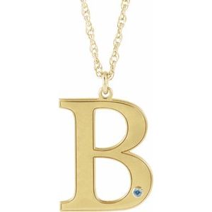 10K Yellow Engravable Imitation Aquamarine Initial B 18" Necklace