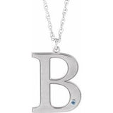 10K White Engravable Imitation Aquamarine Initial B 18" Necklace