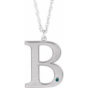 10K White Engravable Imitation Alexandrite Initial B 18" Necklace