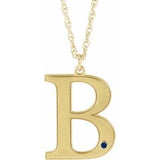 10K Yellow Engravable Imitation Blue Sapphire Initial B 18" Necklace