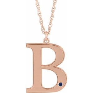 14K Rose Gold-Plated Sterling Silver Engravable Imitation Blue Sapphire Initial B 18" Necklace