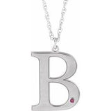 10K White Engravable Imitation Pink Tourmaline Initial B 18" Necklace