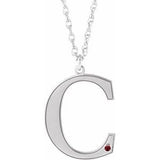 10K White Engravable Imitation Mozambique Garnet Initial C 18" Necklace