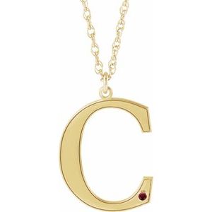 10K Yellow Engravable Imitation Mozambique Garnet Initial C 18" Necklace