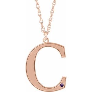 14K Rose Gold-Plated Sterling Silver Engravable Imitation Amethyst Initial C 18" Necklace