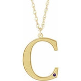 14K Yellow Engravable Imitation Amethyst Initial C 18" Necklace