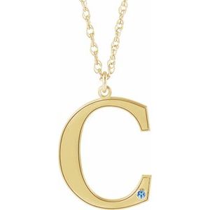 14K Yellow Engravable Imitation Aquamarine Initial C 18" Necklace