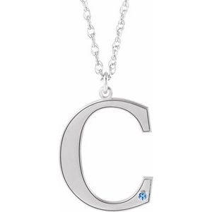 10K White Engravable Imitation Aquamarine Initial C 18" Necklace