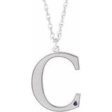 10K White Engravable Imitation Alexandrite Initial C 18" Necklace
