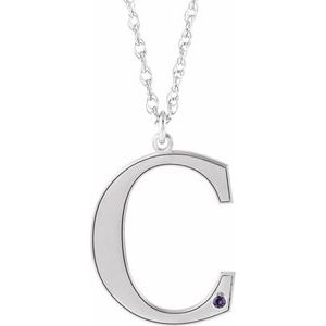 14K White Engravable Imitation Alexandrite Initial C 18" Necklace
