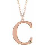 14K Rose Engravable Imitation Peridot Initial C 18" Necklace