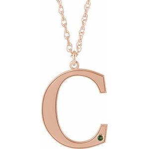 14K Rose Gold-Plated Sterling Silver Engravable Imitation Peridot Initial C 18" Necklace