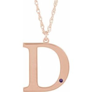 14K Rose Gold-Plated Sterling Silver Engravable Imitation Amethyst Initial D 18" Necklace