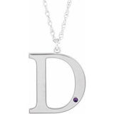 10K White Engravable Imitation Amethyst Initial D 18" Necklace