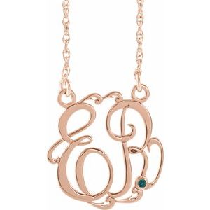 14K Rose Gold-Plated Sterling Silver 20 mm 2-Initials Imitation Alexandrite Script Monogram 18" Necklace