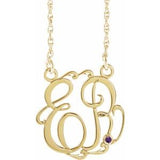 10K Yellow 20 mm 2-Initials Imitation Amethyst Script Monogram 18" Necklace