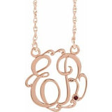 14K Rose 20 mm 2-Initials Imitation Mozambique Garnet Script Monogram 18" Necklace
