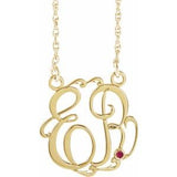 10K Yellow 20 mm 2-Initials Imitation Ruby Script Monogram 18" Necklace