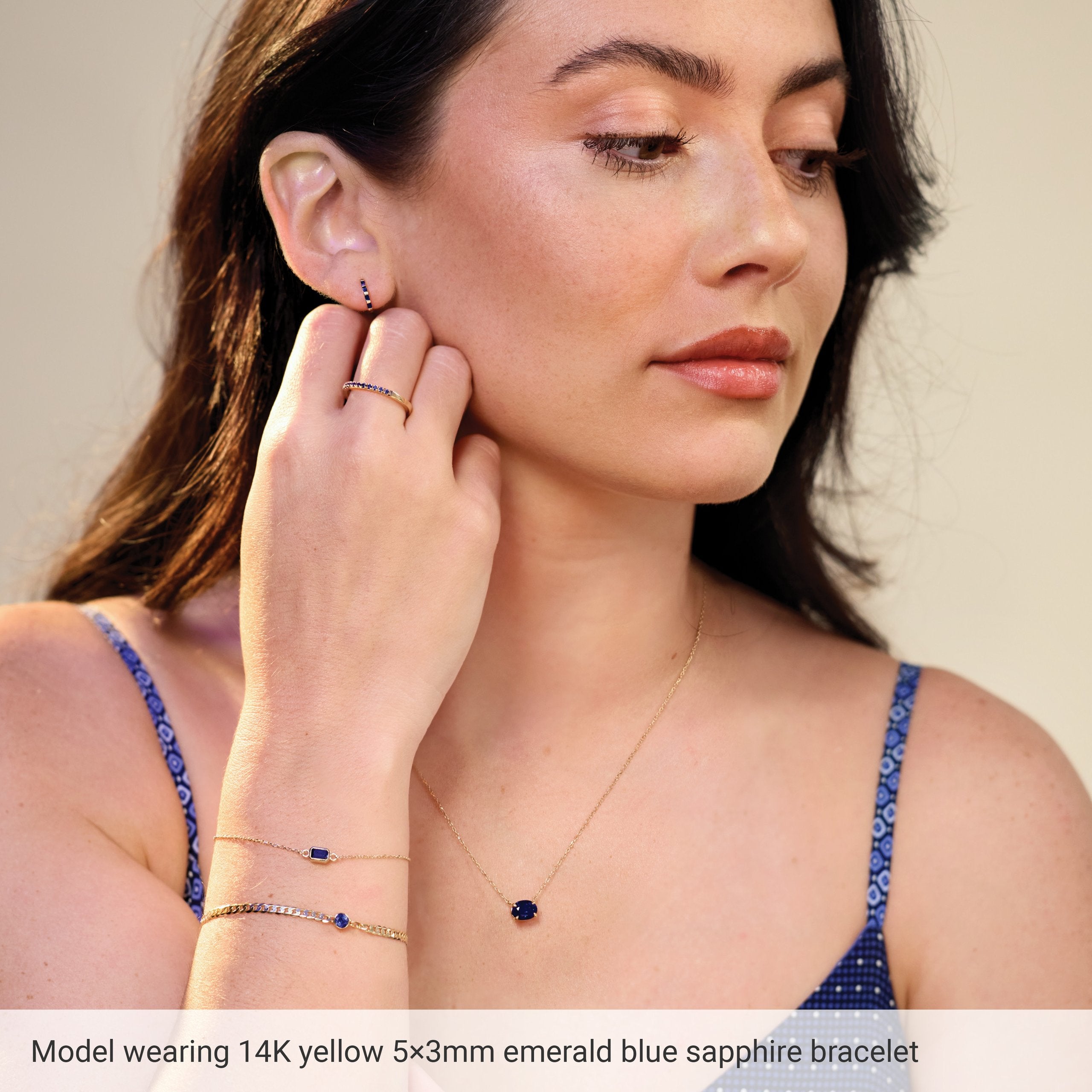 14K Yellow Gold Natural Blue Zircon Bezel Set Solitaire 6 1/2-7 1/2" Bracelet