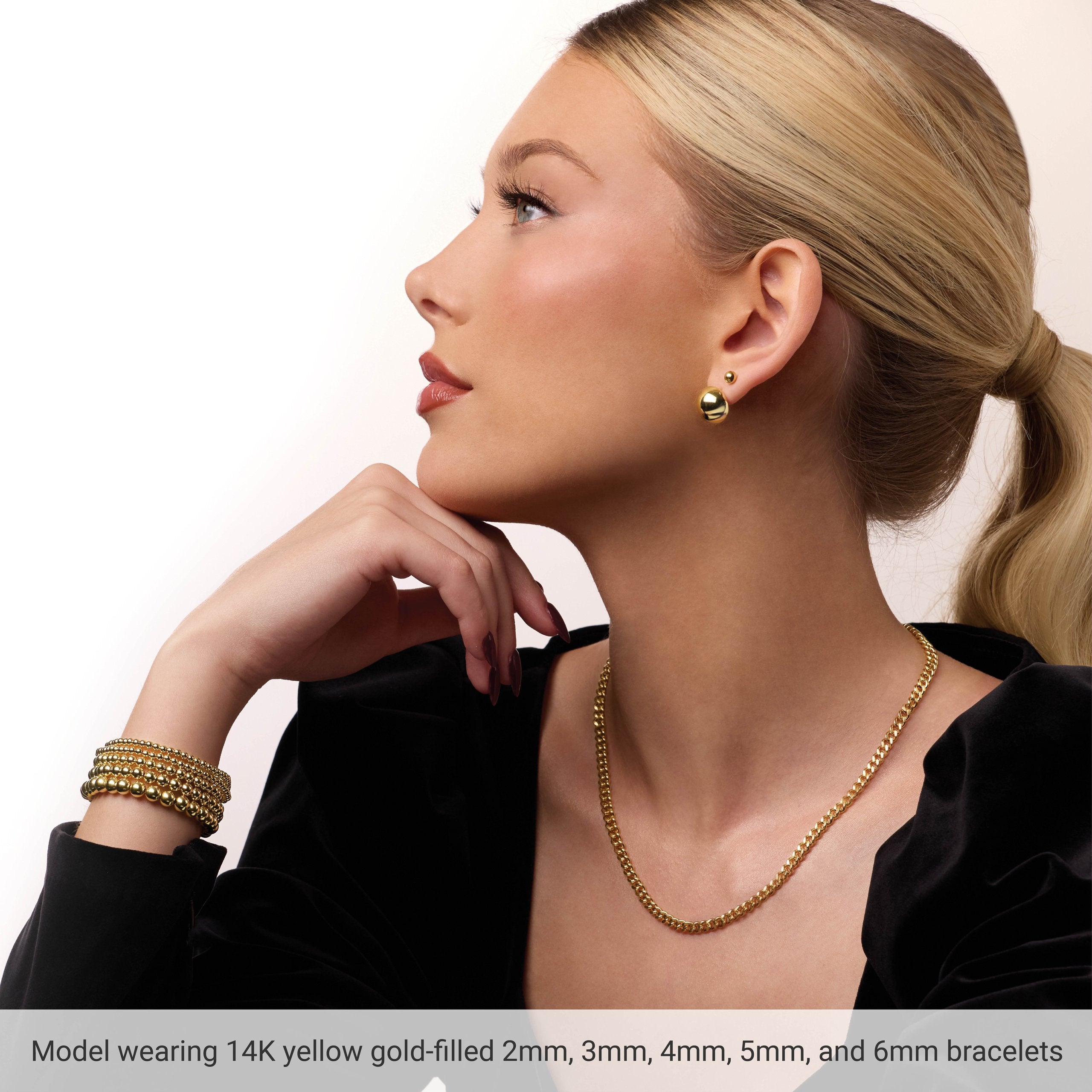 14K Yellow Gold-Filled 3 mm Elastic Bead 6 1/2" Bracelet