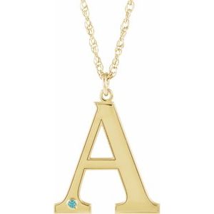 10K Yellow Engravable Imitation Blue Zircon Initial A 18" Necklace