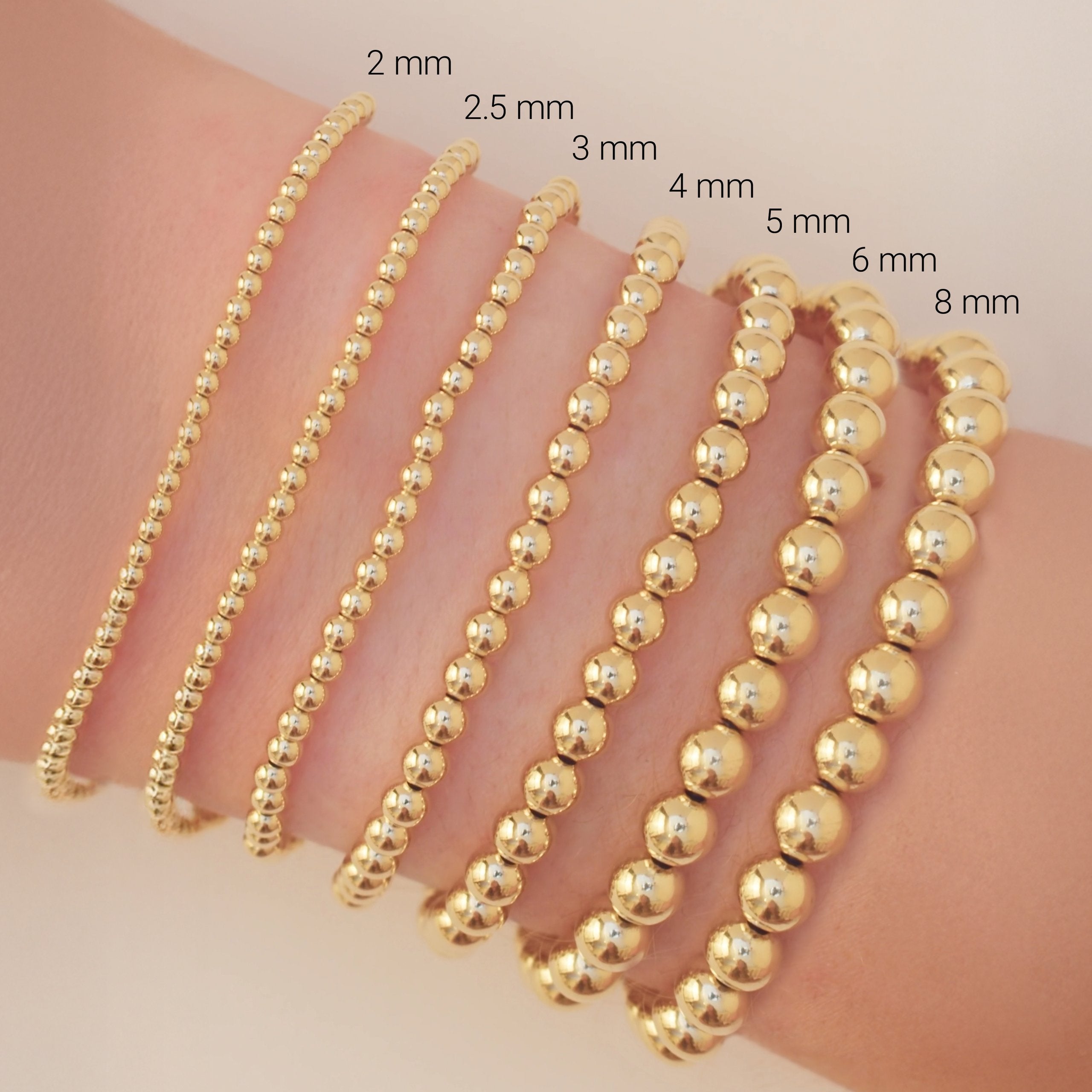 14K Yellow Gold-Filled 3 mm Elastic Bead 6 1/2" Bracelet