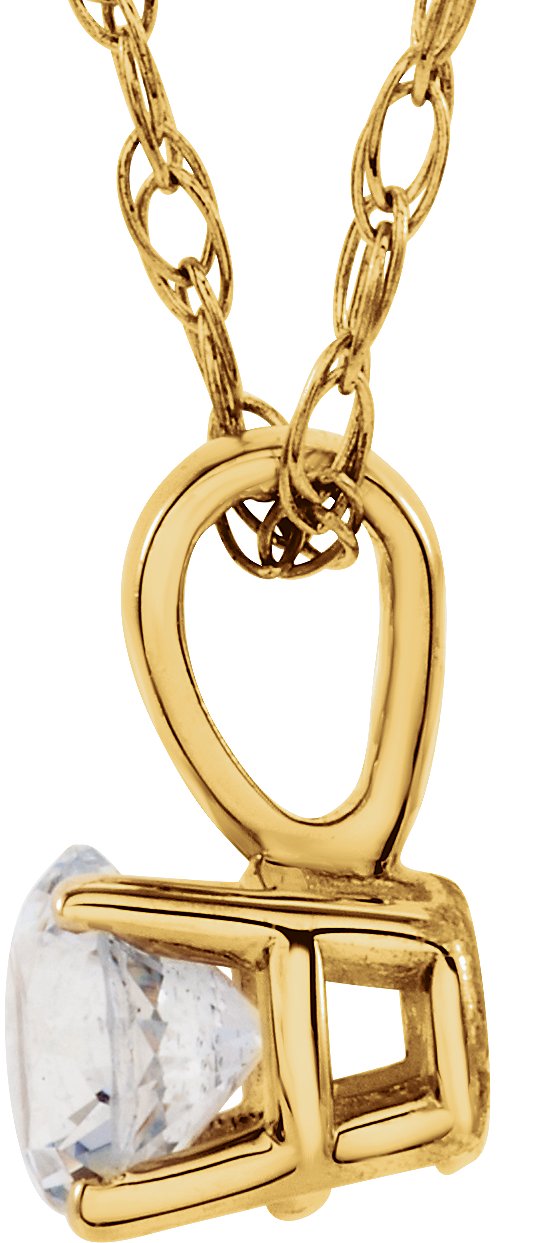 14K Yellow Gold 3 mm Imitation Diamond Youth Solitaire 14" Necklace