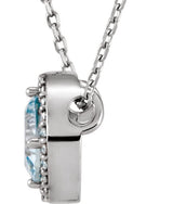 14K White Gold Natural Aquamarine & .06 CTW Natural Diamond Semi-Set Halo-Style 16" Necklace