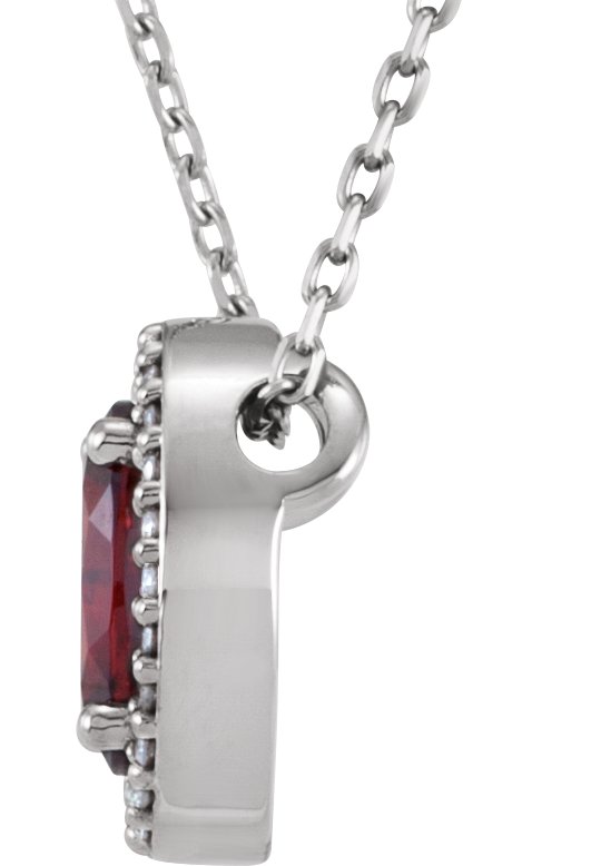 14K White Gold Natural Mozambique Garnet & .05 CTW Natural Diamond 16" Necklace